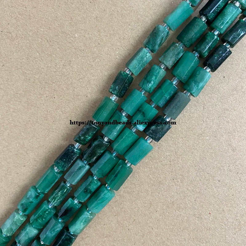 7'' Natural Faceted Green Africa Emerald Cylinder Spacer Stone Loose Beads For Jewelry Making DIY