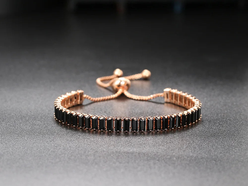 CZ Tennis Bracelets for Women Unique Black Crystal Bangle Rose Gold Color Adjustable Hand Chain Friends Jewelry Wholesale DZH051