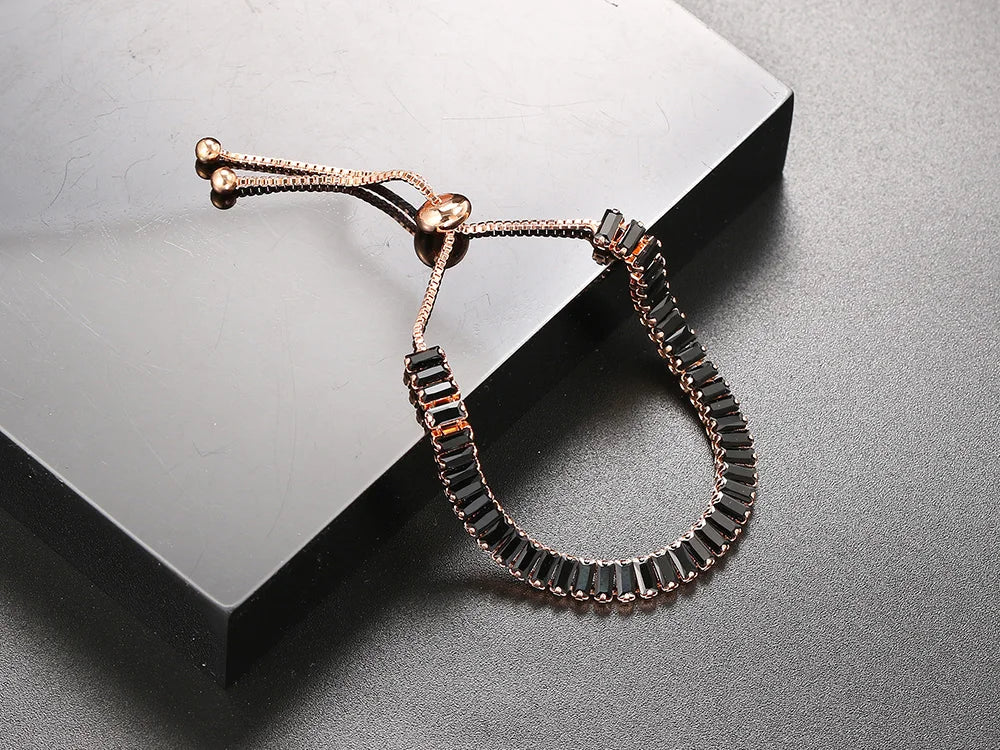 CZ Tennis Bracelets for Women Unique Black Crystal Bangle Rose Gold Color Adjustable Hand Chain Friends Jewelry Wholesale DZH051