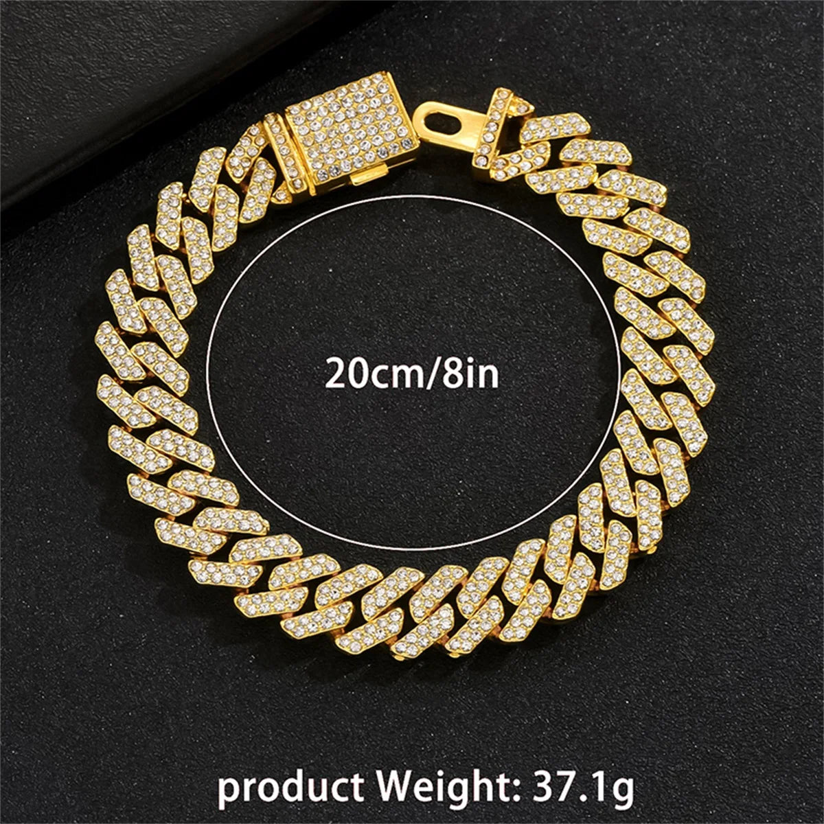 Hip Hop Cuban Bracelet For Men Full Shiny Crystal Stone Wide Gold Color Brcelet Box Clasp Fashion Statement Jewelry