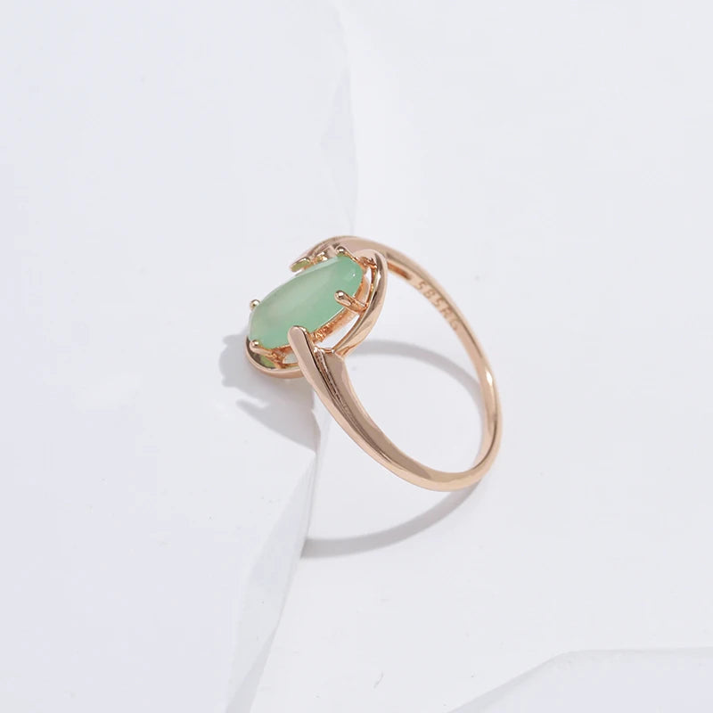 SYOUJYO Emerald Natural Zircon Rings For Women 585 Rose Gold Color Bride Wedding Fine Jewelry Luxury Daily Big Green Stone Rings