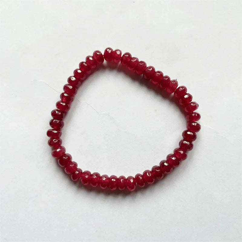 Rare 5*8MM Faceted Red Ruby Bracelet Vintage Natural Stone Jewelry Noble Elegant Exquisite Beaded Hand ChainWomen Boho Geometric