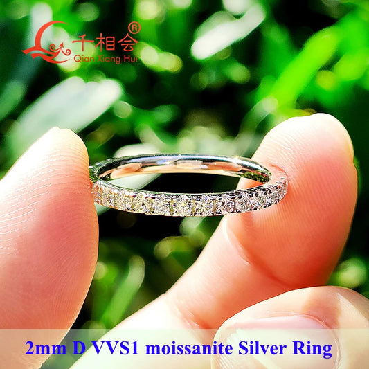 solid 2mm Moissanite Full Eternity Ring Band 925 Sterling Silver white Round Moissanite Diamond Jewelry gift dating party women