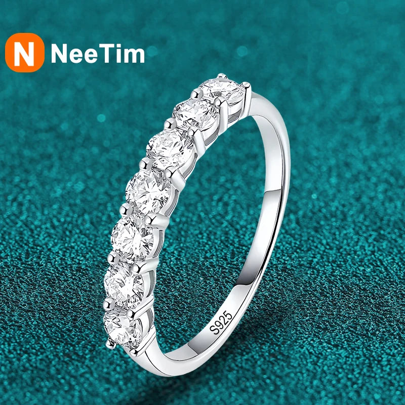 NeeTim Full Moissanite Ring for Women S925 Sterling Silver with White Gold Plated Diamond Wedding Bridal Band Rings Fine Jewelry