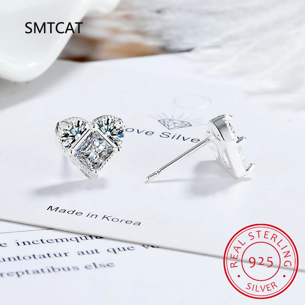 All Moissanite Earrings for Women Heart Shape S925 Sterling Sliver with Gold Plated Earring Wedding Party Fine Jewelry