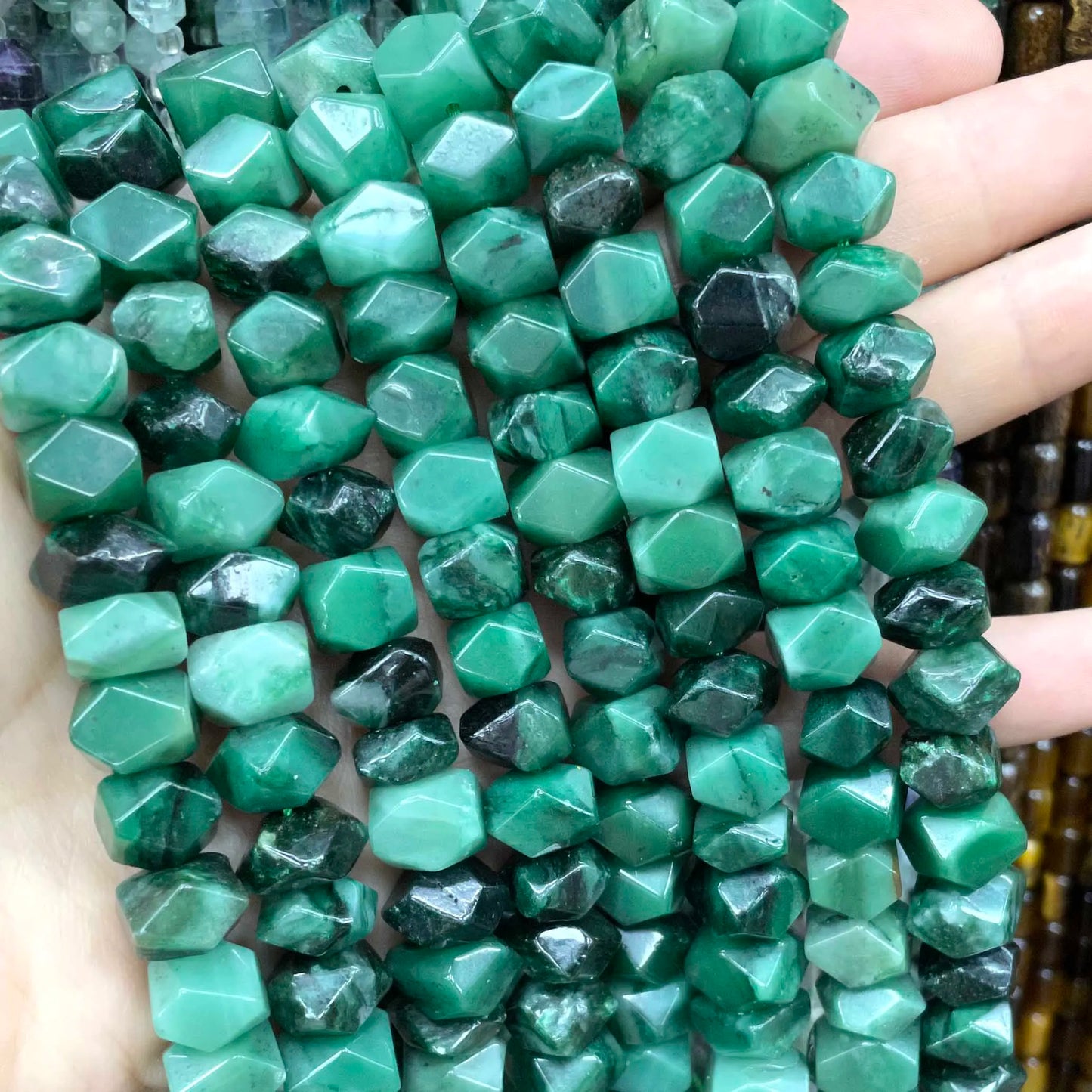 Natural Stone Green Emerald Loose Faceted Cylinder Irregular Gemstone Spacer Beads For Jewelry Making DIY Bracelet Accessories