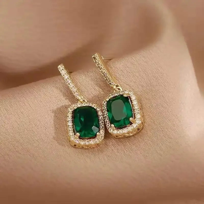 Luxury Green Grandmother Emerald Square Stud Earrings for Women Bridal Wedding Party Accessories Trendy Woman Jewelry Earrings