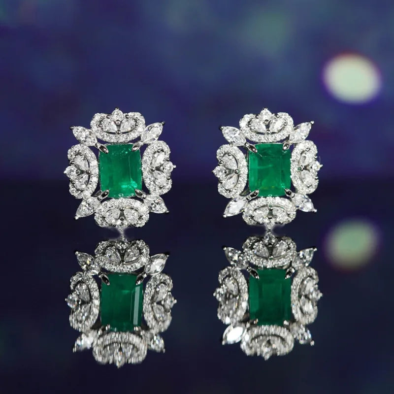 Luxury Brand Emerald Stone All Match Jewelry 925 Silver Needle Ladies Stud Earrings Accessories Gifts No Allergic