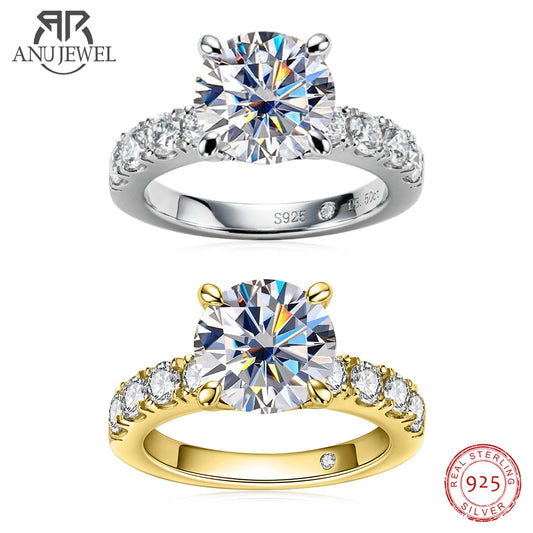 AnuJewel 4.3cttw D Color Moissanite Engagement Rings 925 Sterling Silver 18k Gold Plated Lab Created Diamond Wedding Band Rings