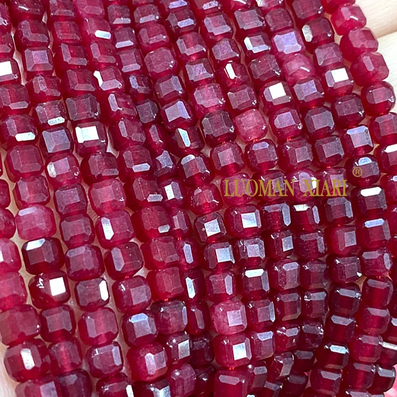 5x5MM Cube Ruby Red Chalcedony AA Natural Stone Loose Square Spacer Beads for Jewelry Making Diy Bracelet Charms Accessories