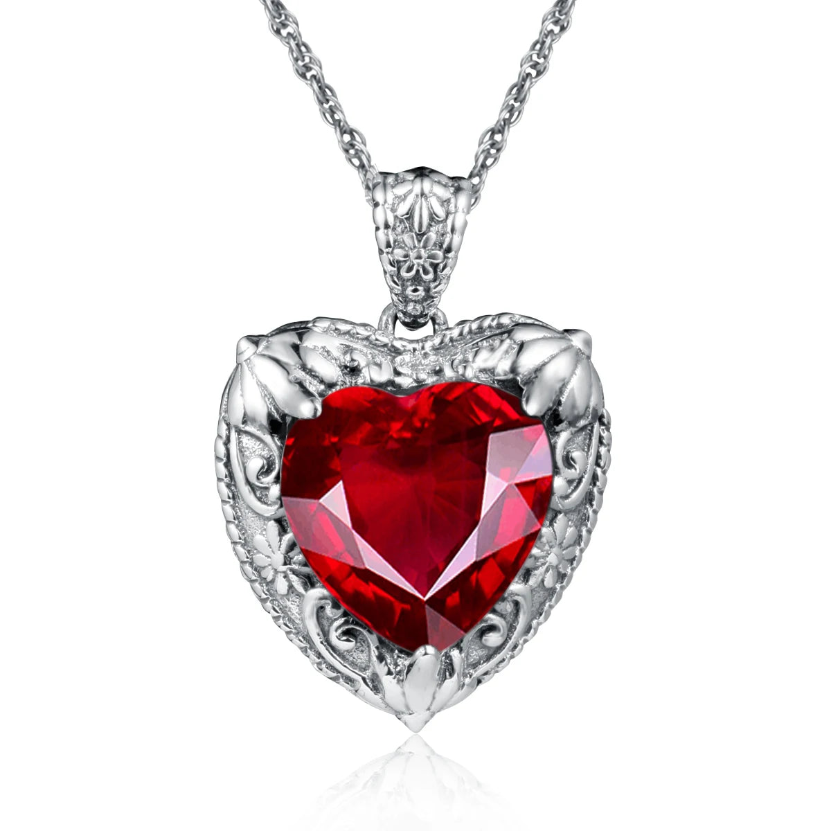 Szjinao Gold Red Ruby Heart Necklace For Women With Stone 15*15mm Victorian Pendant Royal Luxury Jewelry Valentine Day Gift Sale