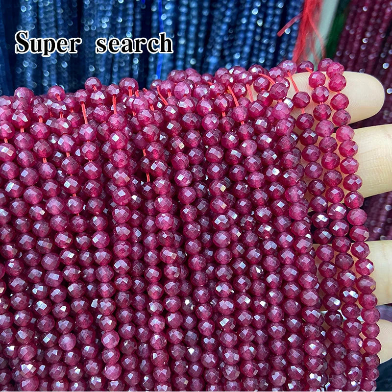 2/3/4mm Natural Stone Rose Red Ruby Granule Scattered Beads With Cut Surfaces For Jewelry Making DIY Bracelet Necklace