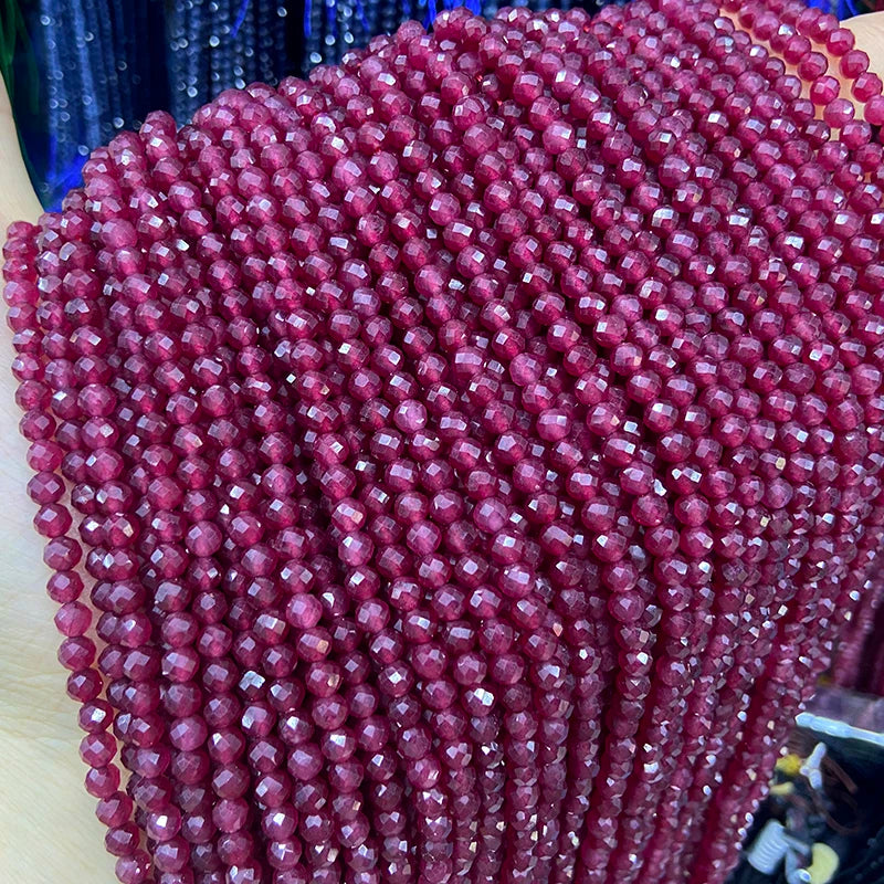 2/3/4mm Natural Stone Rose Red Ruby Granule Scattered Beads With Cut Surfaces For Jewelry Making DIY Bracelet Necklace