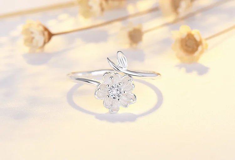 Qiaolanxuan Korean Fashion Fresh Cherry Blossom Japanese And Korean Jewelry Ppen Diamond Ring Simple Creative Ring