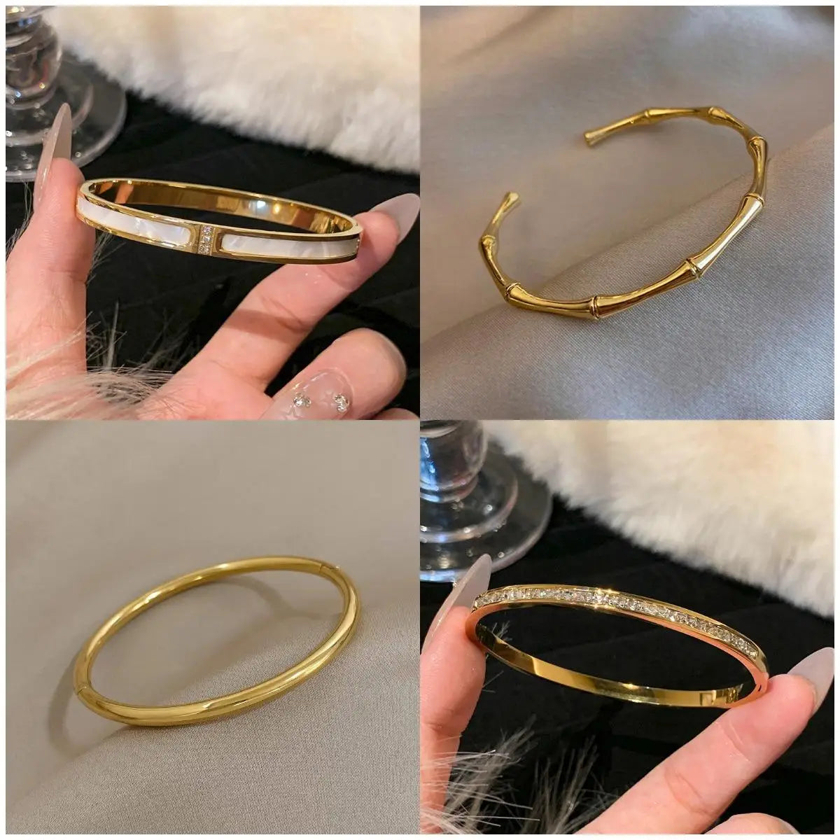 1PC Titanium Steel Stainless Steel Inlaid Zircon Gold Plated Bracelet, Classic and Simple Style, Suitable for Women's Daily Wear