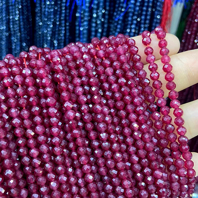 2/3/4mm Natural Stone Rose Red Ruby Granule Scattered Beads With Cut Surfaces For Jewelry Making DIY Bracelet Necklace