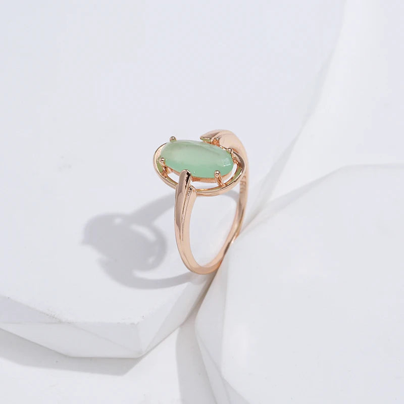 SYOUJYO Emerald Natural Zircon Rings For Women 585 Rose Gold Color Bride Wedding Fine Jewelry Luxury Daily Big Green Stone Rings