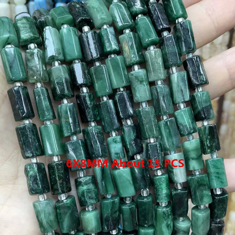 Natural Stone Green Emerald Loose Faceted Cylinder Irregular Gemstone Spacer Beads For Jewelry Making DIY Bracelet Accessories