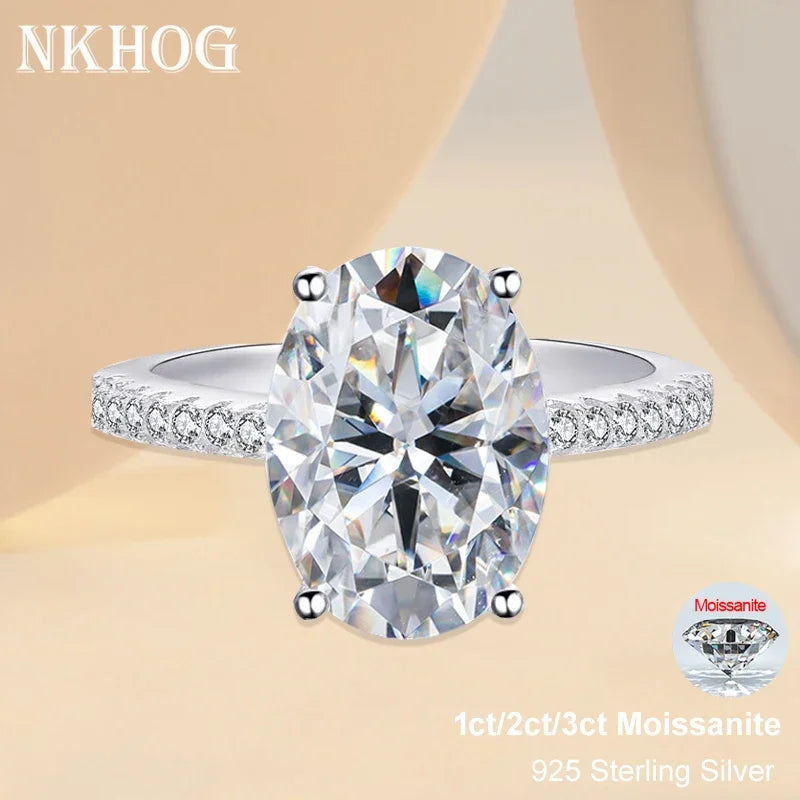 NKHOG 1ct 2ct 3ct Oval Moissanite Ring Women 925 Sterling Silver D Color VVS Pass Diamond Test Wedding Band No Fade Rings GRA