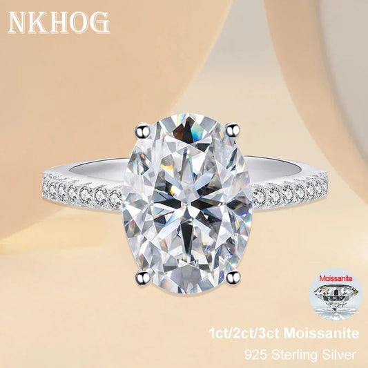 NKHOG 1ct 2ct 3ct Oval Moissanite Ring Women 925 Sterling Silver D Color VVS Pass Diamond Test Wedding Band No Fade Rings GRA