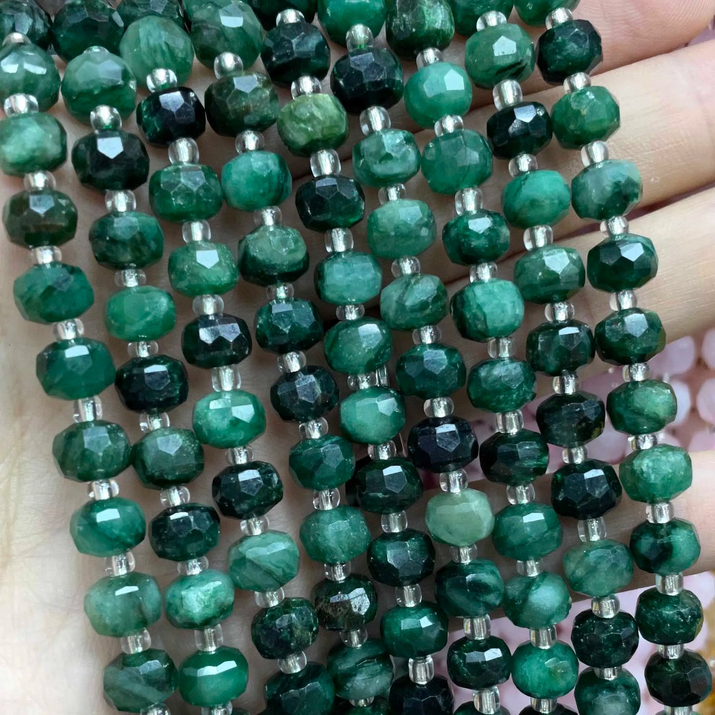 Natural Stone Green Emerald Loose Faceted Cylinder Irregular Gemstone Spacer Beads For Jewelry Making DIY Bracelet Accessories