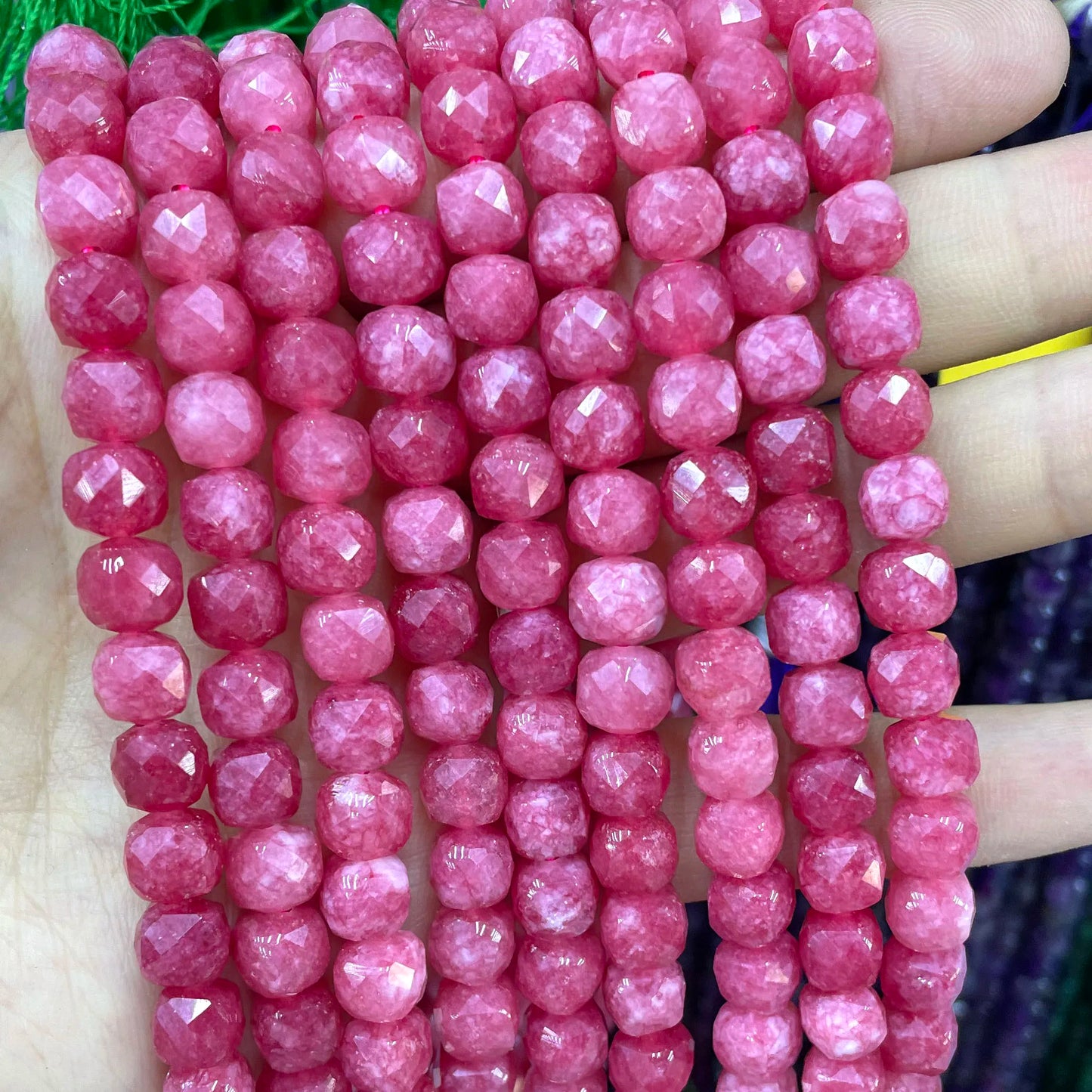 7-8MM Cube Natural Chalcedony Ruby Red Stone Loose Square Spacer Beads For Jewelry Making Diy Bracelet Necklace Accessories