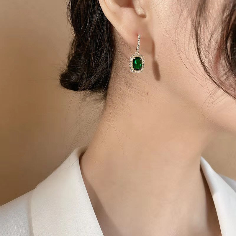 Luxury Green Grandmother Emerald Square Stud Earrings for Women Bridal Wedding Party Accessories Trendy Woman Jewelry Earrings