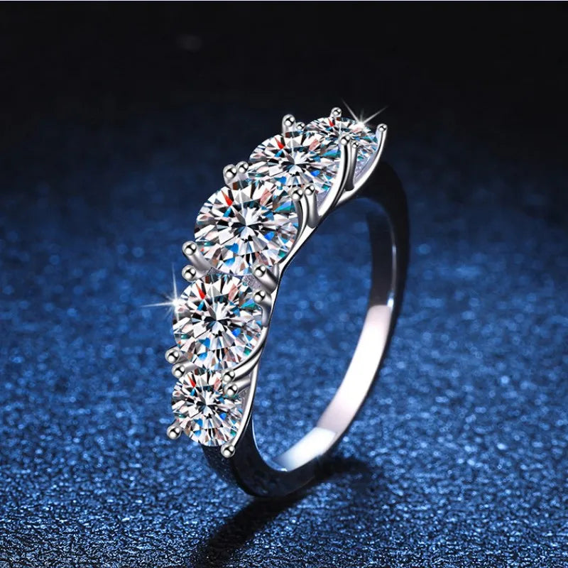 IOGOU Luxury 3.6CTTW All Moissanite Wedding Ring 5 Stone Sparkling Diamond Engagement Band 925 Sterling Silver Jewelry for Women