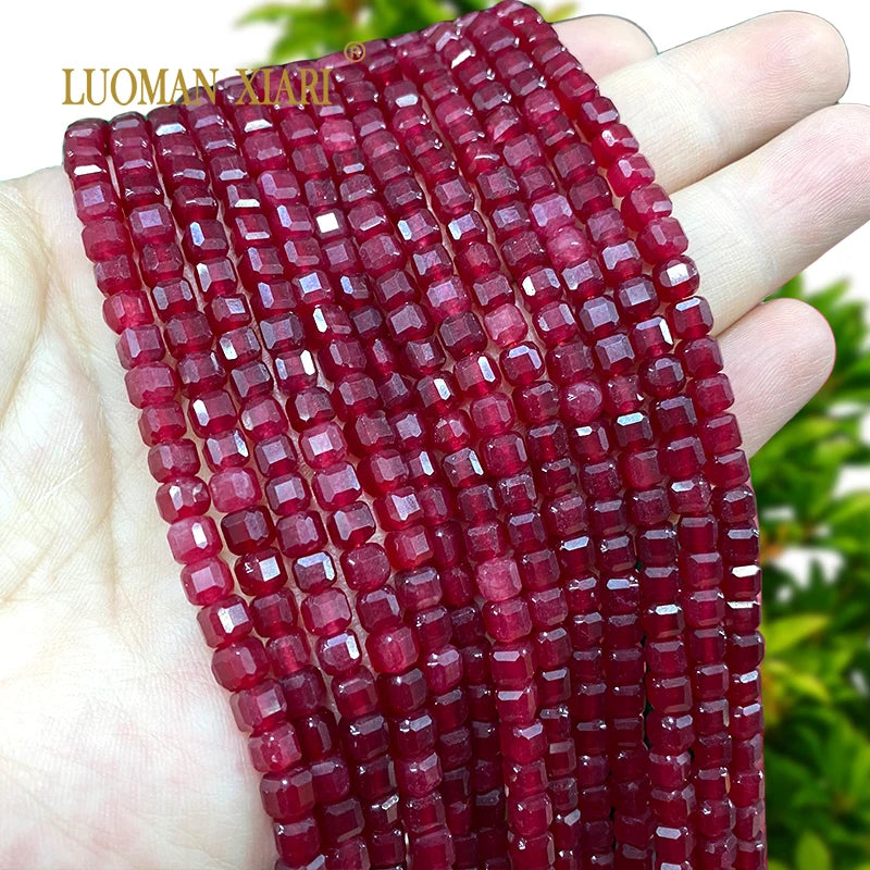 5x5MM Cube Ruby Red Chalcedony AA Natural Stone Loose Square Spacer Beads for Jewelry Making Diy Bracelet Charms Accessories