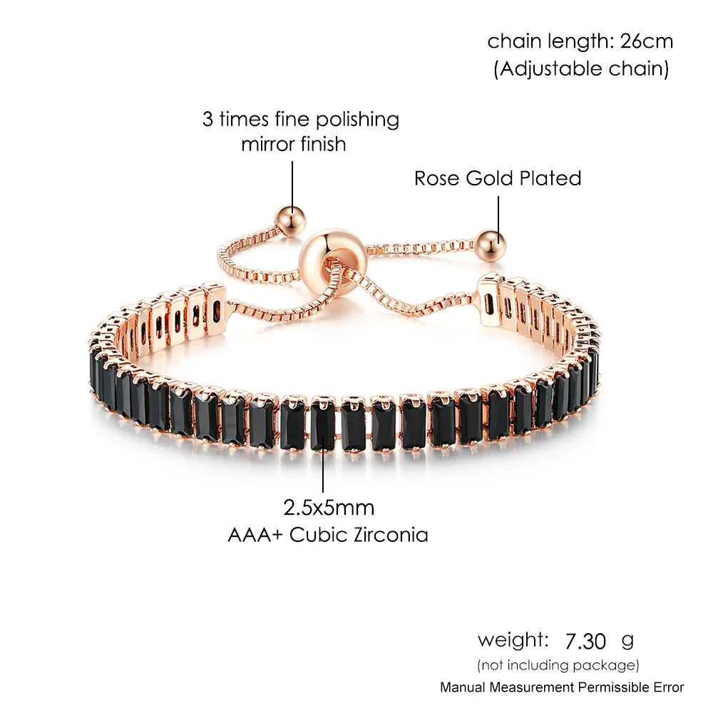 CZ Tennis Bracelets for Women Unique Black Crystal Bangle Rose Gold Color Adjustable Hand Chain Friends Jewelry Wholesale DZH051