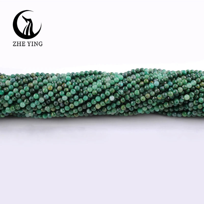 Zhe Ying 2mm 3mm Natural African Emerald Beads Faceted Round Loose Gemstone Beads for Bracelet Making Jewlery Supply