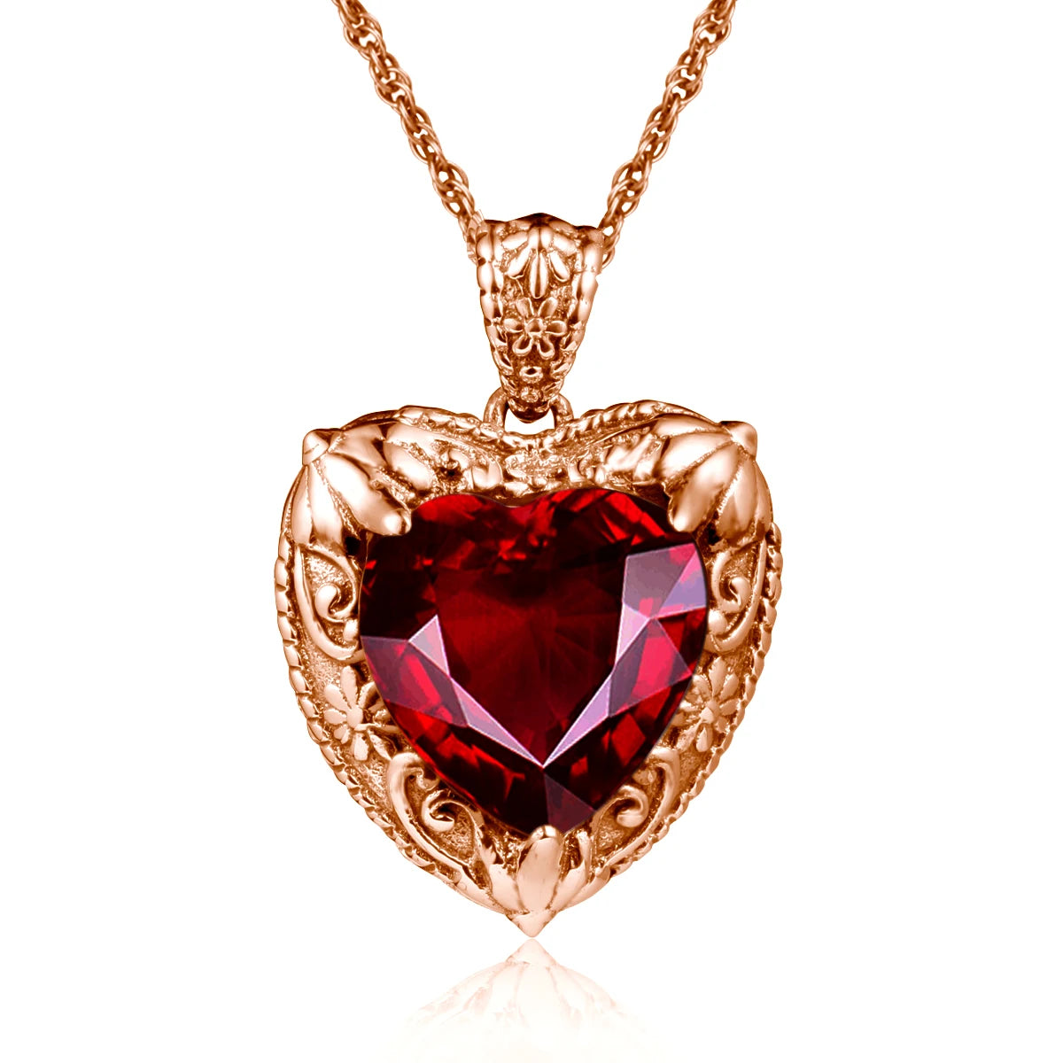 Szjinao Gold Red Ruby Heart Necklace For Women With Stone 15*15mm Victorian Pendant Royal Luxury Jewelry Valentine Day Gift Sale