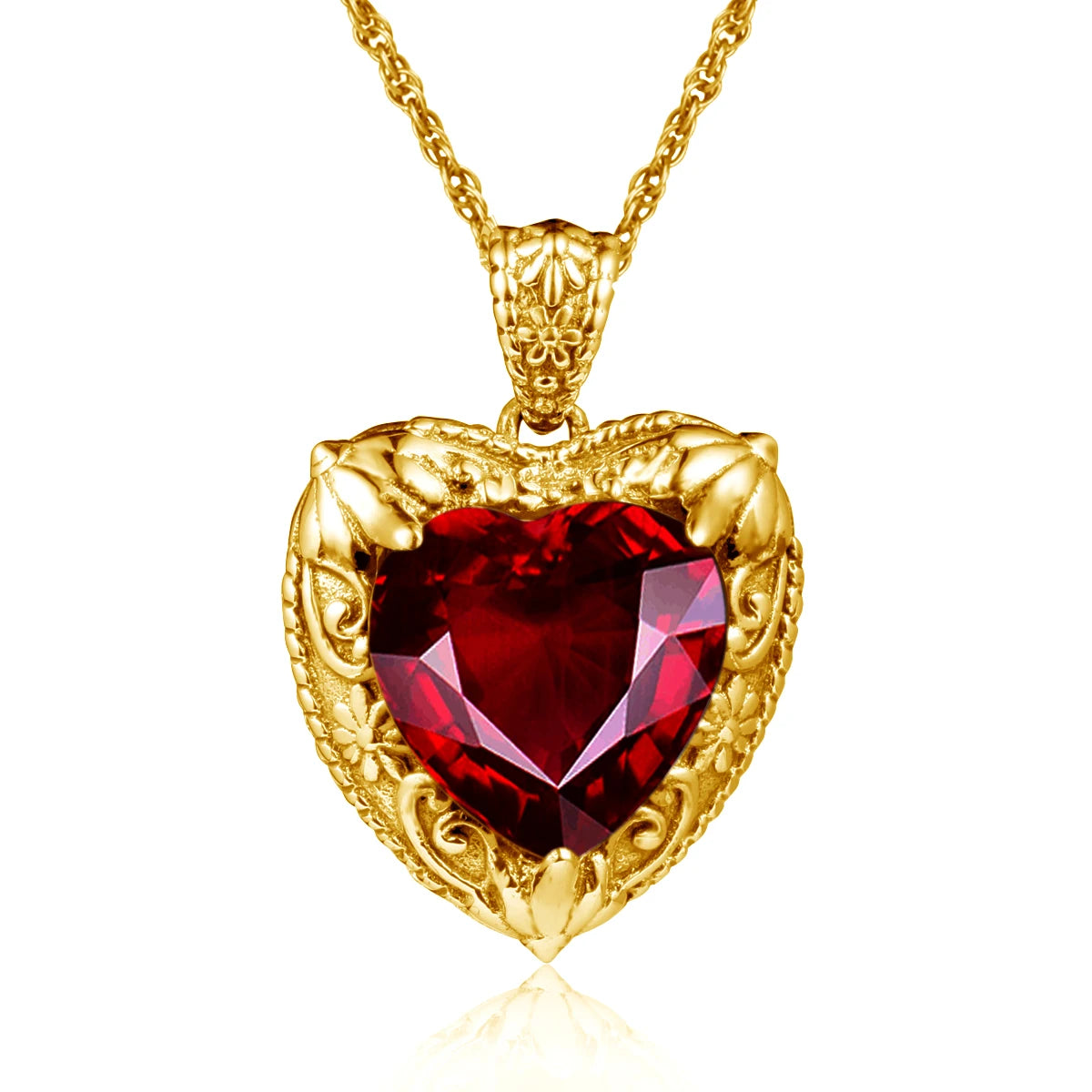 Szjinao Gold Red Ruby Heart Necklace For Women With Stone 15*15mm Victorian Pendant Royal Luxury Jewelry Valentine Day Gift Sale