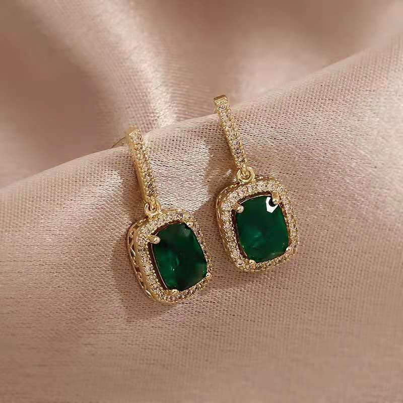 Luxury Green Grandmother Emerald Square Stud Earrings for Women Bridal Wedding Party Accessories Trendy Woman Jewelry Earrings