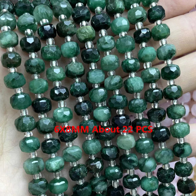 Natural Stone Green Emerald Loose Faceted Cylinder Irregular Gemstone Spacer Beads For Jewelry Making DIY Bracelet Accessories