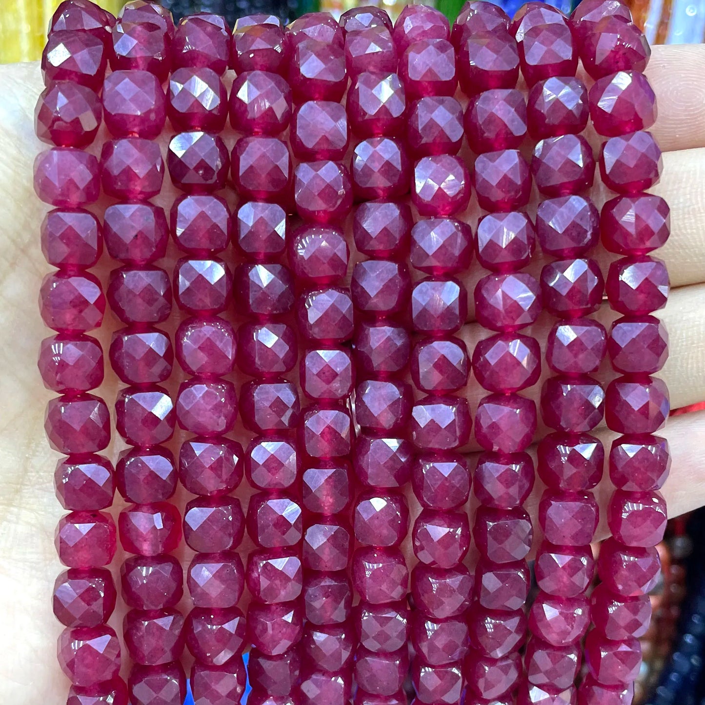 7-8MM Cube Natural Chalcedony Ruby Red Stone Loose Square Spacer Beads For Jewelry Making Diy Bracelet Necklace Accessories