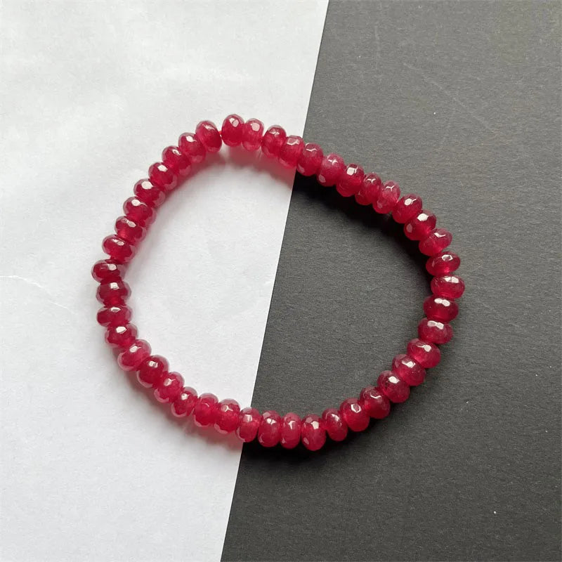 Rare 5*8MM Faceted Red Ruby Bracelet Vintage Natural Stone Jewelry Noble Elegant Exquisite Beaded Hand ChainWomen Boho Geometric