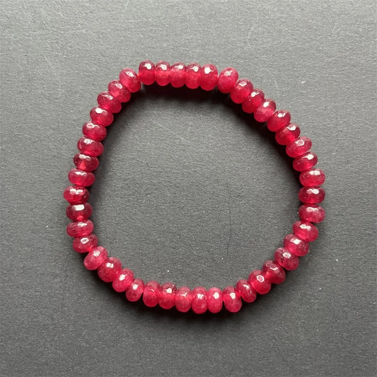 Rare 5*8MM Faceted Red Ruby Bracelet Vintage Natural Stone Jewelry Noble Elegant Exquisite Beaded Hand ChainWomen Boho Geometric