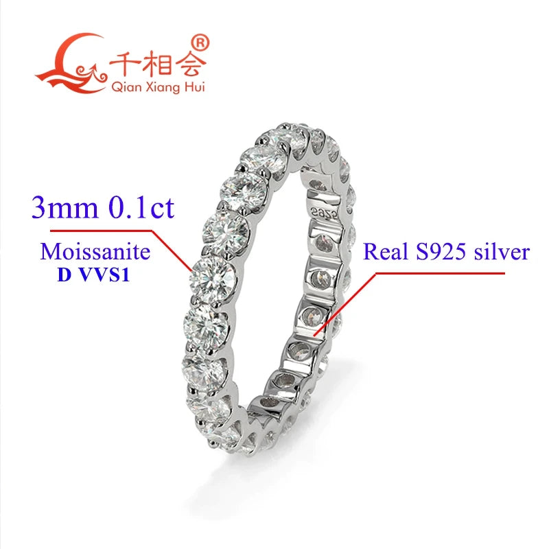 solid 2mm Moissanite Full Eternity Ring Band 925 Sterling Silver white Round Moissanite Diamond Jewelry gift dating party women