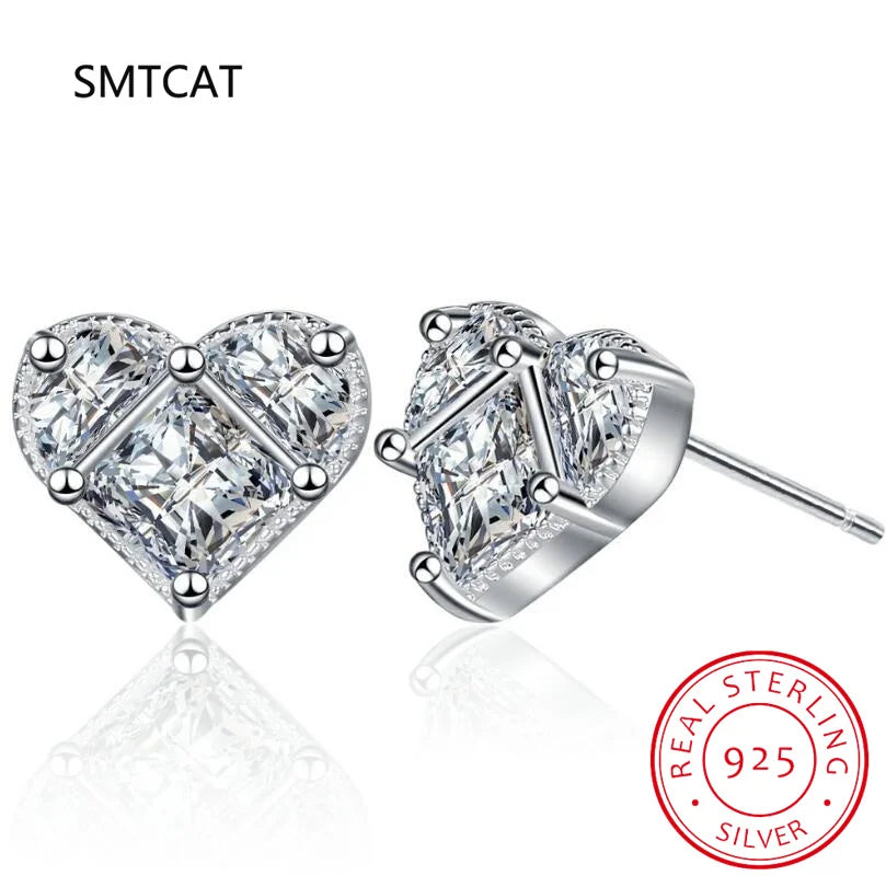 All Moissanite Earrings for Women Heart Shape S925 Sterling Sliver with Gold Plated Earring Wedding Party Fine Jewelry