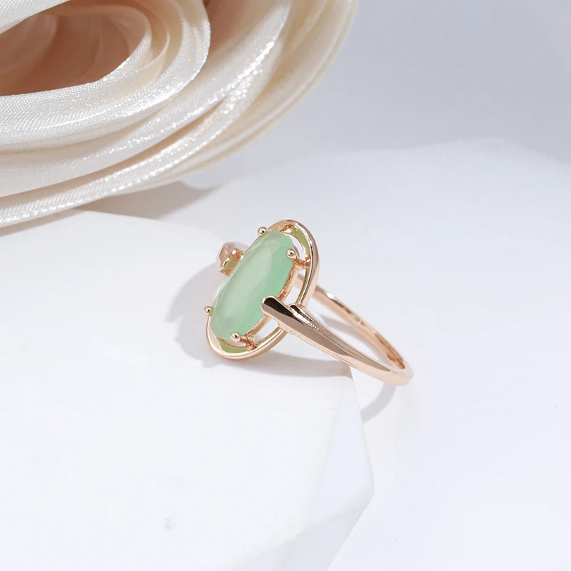 SYOUJYO Emerald Natural Zircon Rings For Women 585 Rose Gold Color Bride Wedding Fine Jewelry Luxury Daily Big Green Stone Rings