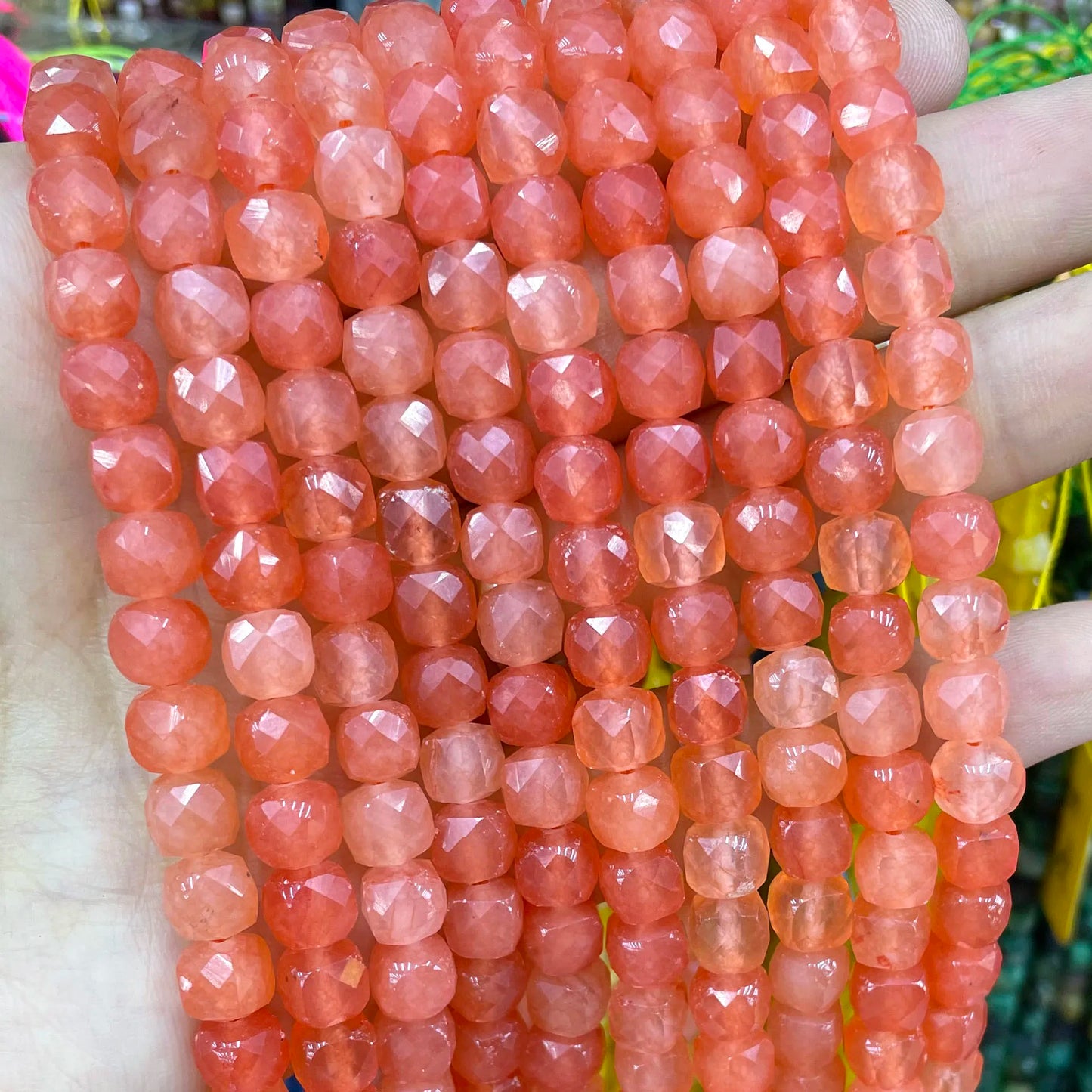 7-8MM Cube Natural Chalcedony Ruby Red Stone Loose Square Spacer Beads For Jewelry Making Diy Bracelet Necklace Accessories