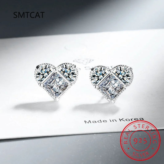 All Moissanite Earrings for Women Heart Shape S925 Sterling Sliver with Gold Plated Earring Wedding Party Fine Jewelry