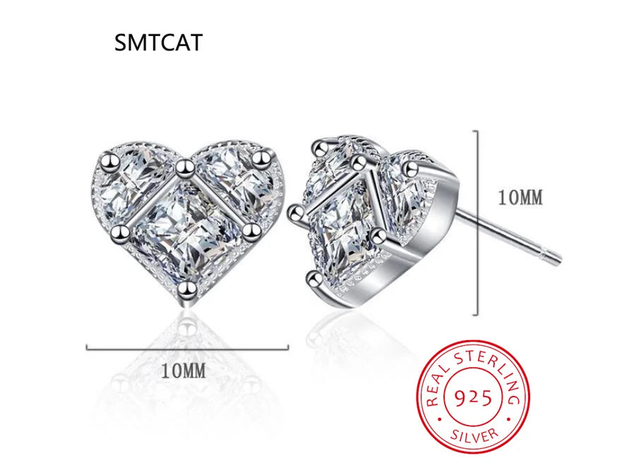 All Moissanite Earrings for Women Heart Shape S925 Sterling Sliver with Gold Plated Earring Wedding Party Fine Jewelry