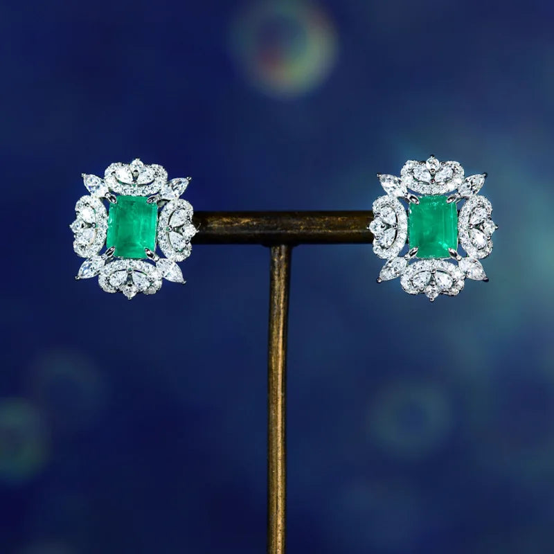 Luxury Brand Emerald Stone All Match Jewelry 925 Silver Needle Ladies Stud Earrings Accessories Gifts No Allergic