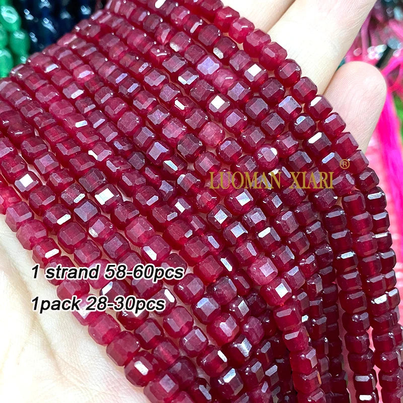 5x5MM Cube Ruby Red Chalcedony AA Natural Stone Loose Square Spacer Beads for Jewelry Making Diy Bracelet Charms Accessories