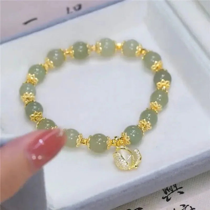 VENTFILLE Gold Color For Women's Hetian Jade Bracelet Leaves Double Layer Jewelry Girls Gifts Dropshipping