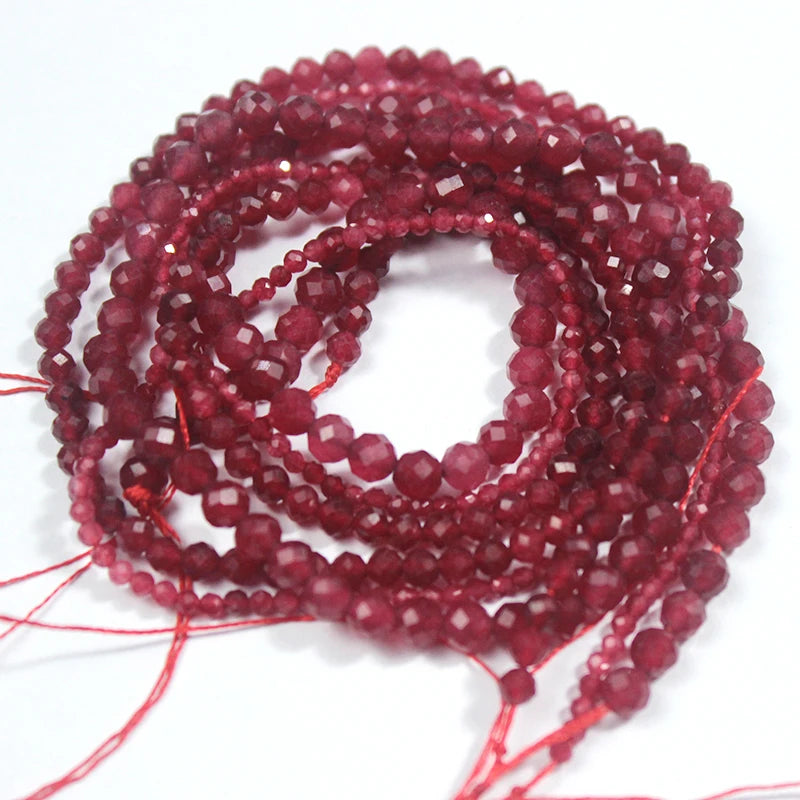 2/3/4mm Natural Stone Rose Red Ruby Granule Scattered Beads With Cut Surfaces For Jewelry Making DIY Bracelet Necklace