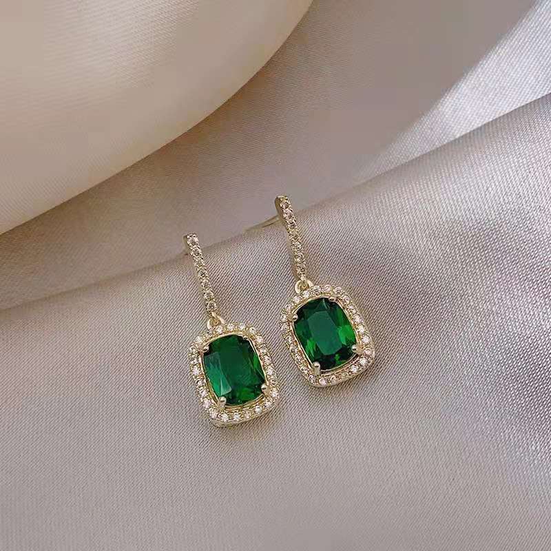 Luxury Green Grandmother Emerald Square Stud Earrings for Women Bridal Wedding Party Accessories Trendy Woman Jewelry Earrings