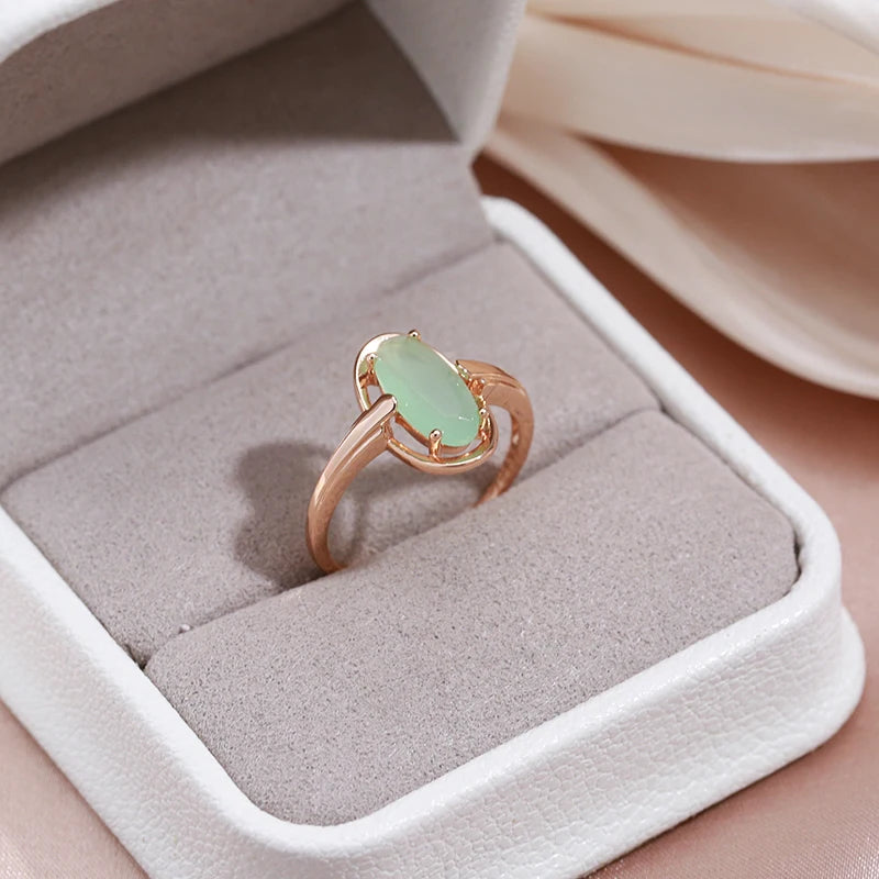 SYOUJYO Emerald Natural Zircon Rings For Women 585 Rose Gold Color Bride Wedding Fine Jewelry Luxury Daily Big Green Stone Rings